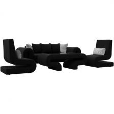 Волна набор 2 - диван, стол, 2 кресла (микровельвет черный) Лига Диванов 115697