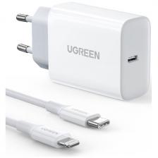 Сетевое зарядное устройство с кабелем Ugreen USB-C - Lightning PD, Fast Charger, белый (50698)