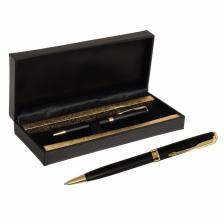 Ручка подарочная шариковая Calligrata, в кожзам футляре, ПБ S, поворотная, корпус чёрный/золото