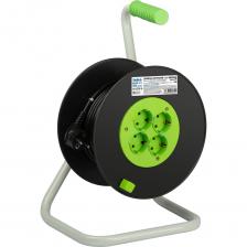 Удлинитель силовой на пластиковой катушке RPE4500-3x1,5 c заземлением,  4 розетки, ПВС 3х1,5мм2, 50 м. Мощность 16А/3500Вт. Используется для работы на строительных площадках или дачных участках. Удобен при работе с приборами находящимися удаленно от стационарной розетки. Например, газонокосилки, электрические, пилы, триммеры или электродрели. Рама катушки сделана из высокопрочной стали, а пластиковой корпус катушки выполнен с применением негорючих добавок.