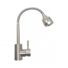 Смеситель для кухни боковой однорукояточный, картридж 35мм. Цилиндрическая форма рукоятки. Материал корпуса - нержавеющая сталь. Гибкий излив 50см с двух-режимным аэратором. Способ крепления к раковине - гайка.