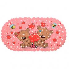 Детский коврик для ванны на присосках противоскользящий "весёлое купание" 36х69 см. розовый