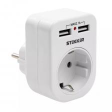 Переходник сетевой с 2хUSB Stekker 1гн с/з ADP16-24-20 39626