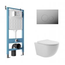 Комплект Aqueduto AQDS172 Унитаз подвесной Ovo безободковый, с микролифтом + Система инсталляции для унитазов Tecnica Novo + Кнопка смыва Circulo Novo хром