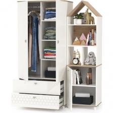 Шкаф и стеллаж Эйп, цвет белый/дуб белый, ШхГхВ 138х51,1х183,8 см, универсальная сборка