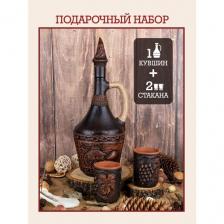 Набор керамический кувшин и стаканы, глиняная посуда для дома и дачи