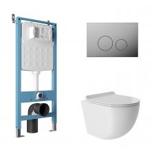 Комплект Aqueduto AQDS091T Унитаз подвесной Ovo безободковый, с микролифтом, смыв Tornado + Система инсталляции для унитазов Tecnica Novo + Кнопка смыва Circulo хром