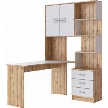 Компьютерный стол угловой с ящиком и полкой Ганор Woodville (ЛДСП/Белый) 602811 (прямоугольная столешница)