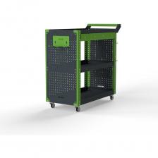 Тележка инструментальная Metalex Тип 2 А с выдвижным ящиком и боковыми панелями (3 полки )- это универсальная и удобная тележка, которая поможет Вам организовать хранение и перемещение Ваших инструментов внутри цеха или гаража. Главная особенность тележек Metalex – это возможность регулировки высоты установки всех полок. Перфорация на стойках сделана с шагом 25 мм. А так же, на все тележки Metalex можно установить большое количество различных аксессуаров.. Тележка укомплектована выдвижным ящиком на шариковых направляющих под верхней полкой На данных тележках устанавливаются две торцевые перфопанели, что значительно расширяет возможности хранения. Большое количество полезных аксессуаров мы уже положили в комплект. Но Вы всегда выбрать и доустановить, необходимые именно Вам, из линейки аксессуаров Metalex. Тележка выдерживает нагрузку до 150 кг., а каждая полка до 75 кг. Высота бортика у полок – 50 мм. На тележке установлены два колеса с углом поворота 360 градусов и два колеса, с таким же углом порота, но со стопорным механизмом. Все тележки Metalex окрашены порошковой краской, которая защитит изделие на долгие годы, даже во время интенсивной эксплуатации.