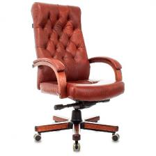 Кресло руководителя Бюрократ T-9928WALNUT, светло-коричневый Leather Eichel, кожа, крестовина металл/дерево (T-9928WALNUT/CHOK)
