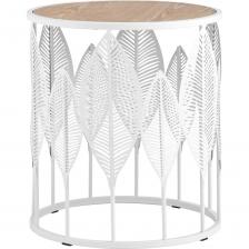 Круглый журнальный столик с белым каркасом. Столешница выполнена из МДФ и покрыта шпоном светлого дерева, гармонично сочетается с природными мотивами основания столика. Металлический каркас белого цвета выдерживает нагрузку до 50 кг. Журнальный столик поможет дополнить интерьер в эко-стиле и добавить уюта.