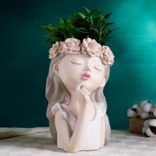 Фигурное кашпо - ваза для цветов «Принцесса», 2.4 л, 18x16x27 см, керамика, бежевое