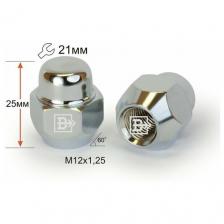 4 шт. Гайка колёсная закрытая М12х1.25, конус, высота 25-27мм, ключ 21, хром, аналог Nissan 40224-V5510 40224-JY00A 40224-ZN50A