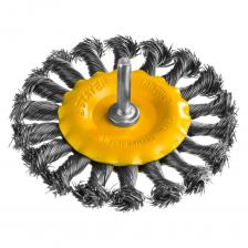 Дисковая щетка для дрели Щетка дисковая со шпилькой PROFESSIONAL (100 мм; жгутированная стальная проволока 0.5 мм) для дрели STAYER 35115-100