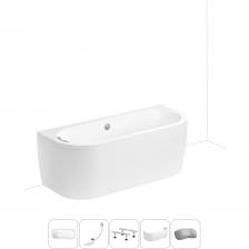 Акриловая ванна Art производится в размере 170*75 см, спроектирована для пристенного монтажа и в сочетании с цельнолитым закругленным экраном, изготовленным без швов и стыков, визуально выглядит как отдельностоящее монолитное изделие. Благодаря усиленному армированному корпусу ванна надежна как при установке на металлические опоры, так и при встраивании вровень с поверхностью пола. Основа ванн из литьевого акрила — жесткий 4 мм лист полиметилметакрилата (ПММА), который помещают в вакуум-формовочное оборудование и под большим давлением заполняют матрицу будущей ванны. Для максимальной прочности конструкции по всему основанию купели закладывается усиленная плита ДСтП, а внешняя сторона покрывается смесью полимера с отвердителем и ровингом. После отверждения в ванне высверливают отверстия для слива-перелива. Сифон-автомат Useful Extras от Wellsee изготовлен из полипропилена высокой термической стойкости и прочности, неуязвим к воздействию агрессивных химических средств. Самоочищающаяся форма и изгибы сифона препятствуют скоплению грязи внутри обвязки и поддерживают высокую пропускную способность — 50 л/мин. Конструкция ванны предполагает установку на поперечные ножки или усиленный металлический каркас с максимальной нагрузкой до 500 кг и предусматривает дополнительную фиксацию к стене. Наличие регулировок на каждой ножке и распорках обеспечивает удобство установки на различных поверхностях.