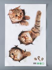 Наклейка интерьерная 3D на стену TAKE IT EASY «Три котика», 60x40 см, детская, влагостойкая, ПВХ