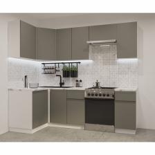 Кухонный гарнитур угловой «Лайн - 30», 1200x2400 мм, цвет белый/обсидиан/мрамор белый