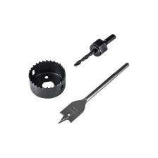 Набор предназначен для установки врезных замков с диаметрами ручек 22 мм и 54 мм. С его помощью можно самостоятельно установить замок на деревянную дверь в бытовых условиях.В комплект входят перовое сверло диаметром 22 мм, спиральное сверло диаметром 6 мм и кольцевая пила по дереву диаметром 54 мм.Все элементы набора изготовлены из прочной стали марки 45, что обеспечивает их долговечность. Хвостовики свёрл имеют универсальную шестигранную форму и подходят для большинства инструментов, таких как шуруповёрты, дрели и перфораторы.