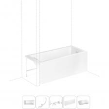 Прямоугольная акриловая ванна Catani производится с лево- или правосторонним разворотом в размерах 160 и 170 см по длине, имеет увеличенную ширину – 80 см. Тонкие линии лицевой и торцевой стенок визуально облегчают конструкцию, а широкий бортик вдоль стенки позволяет разместить предметы гигиены или же установить встраиваемый смеситель. Глубина изделия отлично подходит для купания детей, принятия ванны и душа взрослыми. Основа ванн из литьевого акрила — жесткий 4 мм лист полиметилметакрилата (ПММА), который помещают в вакуум-формовочное оборудование и под большим давлением заполняют матрицу будущей ванны. Для максимальной прочности конструкции по всему основанию купели закладывается усиленная плита ДСтП, а внешняя сторона покрывается смесью полимера с отвердителем и ровингом. После отверждения в ванне высверливают отверстия для слива-перелива. Сифон-автомат Useful Extras от Wellsee изготовлен из полипропилена высокой термической стойкости и прочности, неуязвим к воздействию агрессивных химических средств. Самоочищающаяся форма и изгибы сифона препятствуют скоплению грязи внутри обвязки и поддерживают высокую пропускную способность — 50 л/мин. Конструкция ванны предполагает установку на поперечные ножки или усиленный металлический каркас с максимальной нагрузкой до 500 кг и предусматривает дополнительную фиксацию к стене. Наличие регулировок на каждой ножке и распорках обеспечивает удобство установки на различных поверхностях.