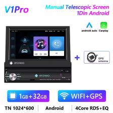 Podofo Android 1 Din автомобильный радиоприемник магнитофон GPS-навигация 7 "HD выдвижной экран мультимедийный видеоплеер аудио стерео без DVD