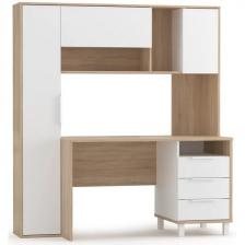 Письменный стол (регулировка по высоте) с ящиком и полкой Woodville Комфорт 12.95 дуб сонома/белый PE шагрень 415713 (прямоугольная столешница)