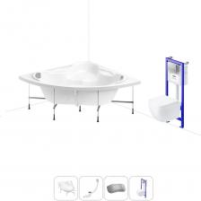 Комплексное предложение для обустройства ванной комнаты по специальной цене. Каждый элемент набора продуман и отвечает лучшим сантехническим решениям для ежедневного комфорта, максимальной гигиены и гарантирует надежный и безопасный монтаж. ВАННА ИЗ ЛИТЬЕВОГО АКРИЛА ОТ LAVINIA BOHO Акриловая ванна Elegant производится в размерах 140*140, 150*150 см и монтируется в угол ванной комнаты. Вместительная чаша идеально подходит для людей высокого роста и крупного телосложения, а также для принятия ванны вдвоем. Благодаря отлитому сиденью с высокой спинкой в угловой части купели можно выбрать оптимальное положение для проведения гигиенических процедур. Широкие площадки на бортиках — идеальное место для размещения часто используемой косметики и предметов гигиены. Усиленный армированный корпус отлично сохраняет форму и не деформируется при нагрузках и наполнении чаши горячей водой. ПРОЧНЫЙ КАРКАС ИЗ СТАЛИ Ванна монтируется на усиленный стальной каркас и стабилизируется креплениями к стене. Конструкция надежно фиксирует чашу и равномерно распределяет динамическую нагрузку до 500 кг. Регулировка опор по высоте нивелирует перепады уровня пола на различных поверхностях. СИФОН С ПОВЫШЕННОЙ ФУНКЦИОНАЛЬНОСТЬЮ Автоматический слив-перелив Useful Extras от Wellsee с донным клапаном click-clack и съемной накладкой на перелив изготовлен из полипропилена повышенной прочности. Накладка на перелив и крышка донного клапана выполнены из латуни. Функция верхней очистки позволяет с легкостью устранять возможные засоры, а плоский гидрозатвор служит барьером для неприятных канализационных газов и занимает минимум места под ванной. ПОДГОЛОВНИК НА САМОКЛЕЯЩЕЙСЯ ЛЕНТЕ Подголовник на ванну от Wellsee из вспененного полиуретана с гелевой структурой гипоаллергенен и безопасен для здоровья человека. Благодаря волнообразной форме и высокой эластичности подушка мгновенно адаптируется к изгибам тела, равномерно распределяет нагрузку в шейно-воротниковой зоне. Поверхность изделия не впитывает влагу и запахи, что гарантирует высокий уровень гигиены и износостойкость при продолжительном контакте с водой. ПОДВЕСНОЙ УНИТАЗ LAVINIA BOHO СО 100% ОТКРЫТЫМ КРАЕМ Унитаз Lavinia Boho One в минималистичном дизайне — бестселлер поколения безободковой керамики из санфарфора. Гладкая беспористая поверхность обладает повышенной прочностью и износостойкостью, не скапливает грязь и сокращает рост бактерий. Чаша Rimless со скрытым креплением качественно омывается с первого смыва без брызг и обеспечивает 100% гигиеничность и простоту в уходе за изделием. При мощном каскадном смыве выделения сразу попадают в воду и блокируются жидкостью, минимизируя распространение неприятных запахов. БЫСТРОСЪЕМНОЕ СИДЕНЬЕ С КРЫШКОЙ Эргономичная форма сиденья позволяет с удобством расположиться людям разного возраста и комплекции. Благодаря встроенным в петли демпферам сиденье с крышкой опускаются мягко и бесшумно. Установить или снять сиденье можно всего за несколько секунд одним нажатием. Конструкция выдерживает нагрузку до 400 кг и имеет более 100.000 циклов открывания/закрывания. Сиденье из дюропласта гипоаллергенно и полностью безопасно при контакте с кожей человека. УНИВЕРСАЛЬНАЯ ИНСТАЛЛЯЦИЯ С БЕСШОВНЫМ БАЧКОМ Инсталляционная система Lavinia Boho Relfix с универсальным креплением позволяет производить не только стандартный «прямой» монтаж рамы к стене, но и осуществлять «поворотный» монтаж, вплоть до установки в угол помещения. Цельнолитой бачок системы изготовлен из долговечного полимерного материала HDPE и изолирован от конденсационной влаги. Все соединительные элементы бачка для подключения инсталляции к трубопроводу изготовлены из латуни. ДИСПЕНСЕР ДЛЯ ДЕЗОДОРАЦИИ Дозатор для дезинфицирующих средств устанавливается в бачок инсталляционной системы RelFix и поддерживает гигиену унитаза, аромат свежести в туалетной комнате. Благодаря точной подгонке резервуара под туалетные блоки при каждом смыве с водой поступает одинаковое количество дезинфицирующего средства, которое равномерно распределяется по чаше унитаза. УЛЬТРАТОНКАЯ КЛАВИША СМЫВА Ультратонкий монтаж панели смыва сохраняет эстетику в