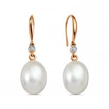 Золотые серьги с жемчугом и бриллиантами с родированием