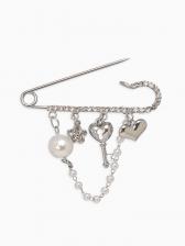 Булавка "Ключик от сердца", l=6.5, цвет белый в серебре