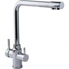 Смеситель Инга с глянцевым хромированием кроме выходов горячей и холодной воды имеет вывод для очищенной воды из фильтра. Модель отличает высокий поворотный излив, что обеспечивает удобство при наборе воды в чайник или кастрюлю даже в неглубокой мойке. Комбинированный смеситель Инга с краном для питьевой воды – это очищенная питьевая вода, которая гарантированно не смешивается с водопроводной, поскольку проходит по разным каналам. В комплекте переходник с 1/4"на 3/8"для подключения фильтра к смесителю. Давление воды на входе, атм, не более: 7 Температура воды,?С. +4…+75