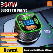 Автомобильное зарядное устройство Xiaomi 380 Вт, FM-передатчик Type-C, двойной PD 4-в-1 с дисплеем напряжения, адаптер для сверхбыстрой зарядки для iPhone Samsung