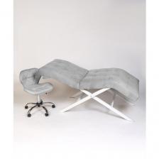 Комплект кушетка для наращивания ресниц, косметологическая Квадрат лофт, ноги белый металл и стул Ракушка, светло- серый