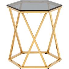 Журнальный столик Stool Group Круз 48*42 стекло smoke сталь золото УТ000036340 (многоугольная столешница, О-образная опора)