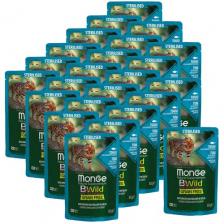 Корм для стерилизованных кошек Monge BWILD Feed the Instinct, беззерновой, с тунцом, с креветками, с овощами 24 шт. x 85 г (кусочки в соусе)