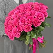 Букет живых цветов 4 СЕЗОНА Монобукет из 51 ярко-розовых роз