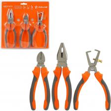 Набор ШГИ 3пр. (бокорезы 160мм, пассатижи 180мм, стриппер 160мм) блистер AIRLINE ATCF004 Двухкомпонентные эргономичные рукоятки шарнирно-губцевого инструмента AIRLINE создают комфортное ощущение при работе, а специальная форма гарантирует безопасность труда и снижение усталости при работе. Шарнирно-губцевый инструмент AIRLINE изготовлен из специальной высококачественной инструментальной стали. При производстве заготовки подвергаются закалке и отпуску, для улучшения рабочих характеристик инструментов. Режущие кромки подвергаются индукционной закалке. Применяется финишное покрытие двух типов: хромирование и фосфатирование. Артикул: ATCF004 Состав: металл/пластик