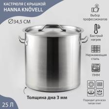Кастрюля Hanna Knovell HoReCa, 25 л, толщина 0.8 мм, 201 сталь, дно 3 мм, с крышкой, с теплораспределительным слоем, индукция, нержавеющая столь