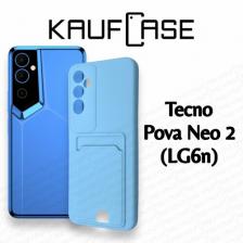 Силиконовый матовый чехол на Tecno Pova Neo 2 (LG6n) (6.82"), голубой. Карман для пластиковых карт