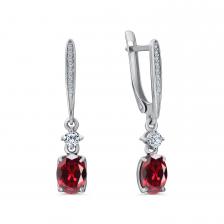 Серебряные серьги с гранатом и фианитами