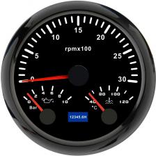 Тахометр MH 85 мм 3-в-1, температура воды 40-120 °C давление масла 0-10 бар для 12 В автомобиля, лодки, Tacho, 8000 об/мин Метр, 7-цветная подсветка