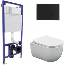 Комплект унитаза с инсталляцией Berges Novum с сиденьем микролифт и черной клавишей смыва