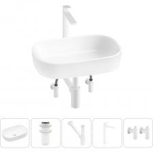 КЕРАМИЧЕСКАЯ РАКОВИНА. Вследствие обжига керамики при температуре 1250° С образуется плотная трехслойная фарфоровая структура, которая придает прочность и обеспечивает белизну как внутренней, так и внешней поверхности умывальника.ДОННЫЙ КЛАПАН CLICK-CLACK. Донный клапан из высококачественной латуни отличается прочностью, устойчив к коррозии и повреждениям. Заглушка клапана служит барьером от попадания мелких предметов в сливное отверстие раковины, а удобная разборная конструкция позволяет прочищать механизм от возможных загрязнений за считанные минуты.МЕТАЛЛИЧЕСКИЙ СИФОН. Латунный сифон Drainage System обладает высокой устойчивостью к перепадам температур и давления. Декоративное покрытие не подвержено выцветанию и воздействию коррозии. Регулировка длины патрубка способствует беспроблемной установке при нестандартном расположении коммуникаций.ВЫСОКИЙ ОТДЕЛЬНОСТОЯЩИЙ СМЕСИТЕЛЬ. Литой корпус смесителя из латуни выдерживает перепады давления и противостоит гидроударам. Прочные гибкие шланги из каучука в металлической оплетке и качественная опрессовка INNOpex обеспечивают герметичность соединений.УГЛОВЫЕ ВЕНТИЛИ (2 шт). Латунные вентили не подвержены износу и устойчивы к температурным нагрузкам. Бесшовный корпус и прочное резьбовое соединение гарантируют полную герметичность подключения.МНОГОСЛОЙНАЯ УПАКОВКА. Все компоненты набора тщательно упакованы в заводскую тару с надежной фиксацией от случайного смещения и повреждения продукции в процессе транспортировки.