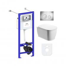 Комплект: инсталляция с унитазом Lavinia Boho Bell Pro Rimless 6 в 1 77050126 - комплексное предложение по специальной цене, включающее все необходимое для установки и комфортного использования подвесной керамики. Чаша унитаза крепится на инсталляционную систему, далее на стену монтируется клавиша смыва для подачи воды. Подвесной унитаз, как правило, находится над полом на высоте около 100 мм, что облегчает уборку и обеспечивает доступ для свободного мытья пола под чашей. Санитарный фарфор Lavinia Boho имеет более твердую и гладкую поверхность, нежели сантехнический фаянс. Благодаря современному оборудованию и обжигу керамики при температуре 1250 &deg;С образуется беспористая многослойная глазурь, которая отличается низким коэффициентом водопоглощения и меньше впитывает грязь и запахи. Сиденье с крышкой изготовлено из прочного дюропласта с петлями из нержавеющей стали и имеет идеальное сочетание глянцевого цвета с керамикой. Широкая конструкция сиденья обеспечивает повышенный комфорт благодаря эргономичной форме и обработке поверхности специальным составом, который снижает дискомфорт при контакте с холодной поверхностью сиденья. Благодаря встроенным в петли амортизаторам сиденье с крышкой опускаются медленно, закрываются мягко и бесшумно. С помощью инновационных гаек-эксцентриков положение сиденья можно легко регулировать.