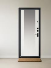 Входная дверь в квартиру «Ультра Вояж Букле», с зеркалом, 870x2060 мм, левая, цвет чёрный эмалит арктик