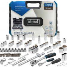 Набор инструментов состоящий из 108 предметов 1/4" и 1/2" от немецкого бренда Scheppach. Данный набор — это оптимальное решение для выполнения слесарных, монтажных и ремонтных работ как в профессиональной среде, так и в быту. В комплект входит все необходимое для обслуживания и ремонта автомобиля, а также для других задач на дому или в гараже. Немецкое качество. Все инструменты изготовлены из прочной хромованадиевой стали, что обеспечивает качество и надежность, что гарантирует стабильную работу даже при высоких нагрузках. Многофункциональность. Набор из 108 предметов, включая торцевые головки различных размеров, свечные головки, головки-биты, удлинители, шарнирные карданы и шестигранные ключи. Это позволяет справиться с широким спектром задач — от обслуживания автомобиля до сборки мебели. Удобство использования. Все инструменты аккуратно упакованы в прочный пластиковый кейс с металлическими защёлками. Каждый предмет имеет свою ячейку, которая позволит легко его найти в нужный моменти поддерживать порядок. Универсальность. Благодаря наличию в наборе различных посадочных размеров (1/4 дюйма и 1/2 дюйма), инструменты подходят для выполнения как мелких, так и крупных ремонтных работ. Набор будет хорошим помощником в любой ситуации — замена свечей зажигания, работы с подвеской автомобиля или мелкие бытовые починки.