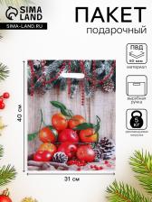 Пакет новогодний «Композиция с мандаринами», полиэтиленовый с вырубной ручкой, 40x31 см