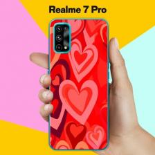 Силиконовый чехол на realme 7 Pro Красные Сердца / для Реалми 7 Про