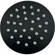 Верхний душ выполнен из нержавеющей стали, цвет матовый черный, диаметр лейки - 30 см, присоединительный размер - 1/2 дюйма, внутренняя резьба, кронштейн с шарниром для изменения угла наклона, прорезиненные форсунки облегчают чистку.