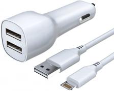 АЗУ Akai CH-6D10 + дата-кабель USB-A-Lightning 1,5A White