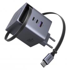 Сетевое зарядное устройство uGreen X616 2хUSB-C/USB-A Cable 100W, серый космос (65828)