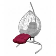 Подставка для ног на кресло подвесное, с ротангом черное, бордовая подушка